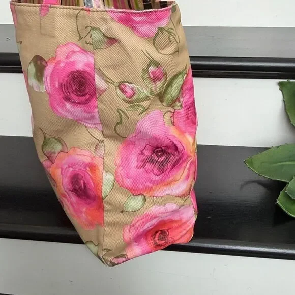 Gigi Hill Los Angeles floral tote handbag purse, pink rose everyday bag - Picture 3 of 9